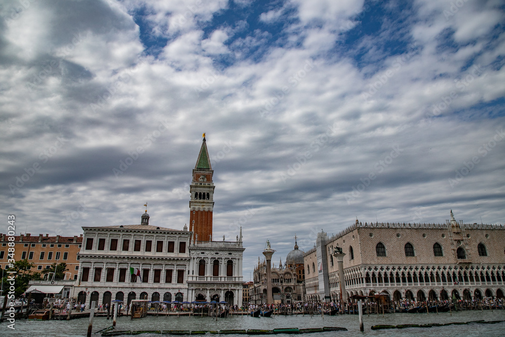 panoramic view from the adriatic sea of San Marco square in a cloudy day, Venice, Italy