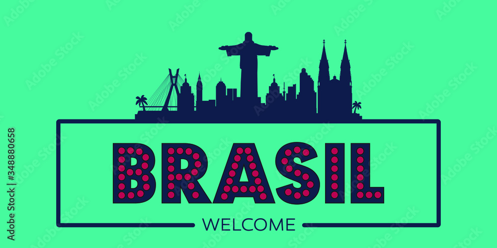Brasil skyline silhouette flat design typographic vector illustration.