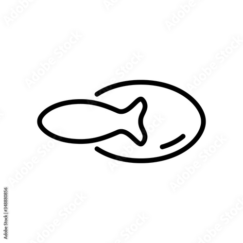 Cod-liver oil logo. Linear icon of oval capsule and fish. Black simple illustration for omega 3 food supplement packaging design. Contour isolated vector emblem on white background