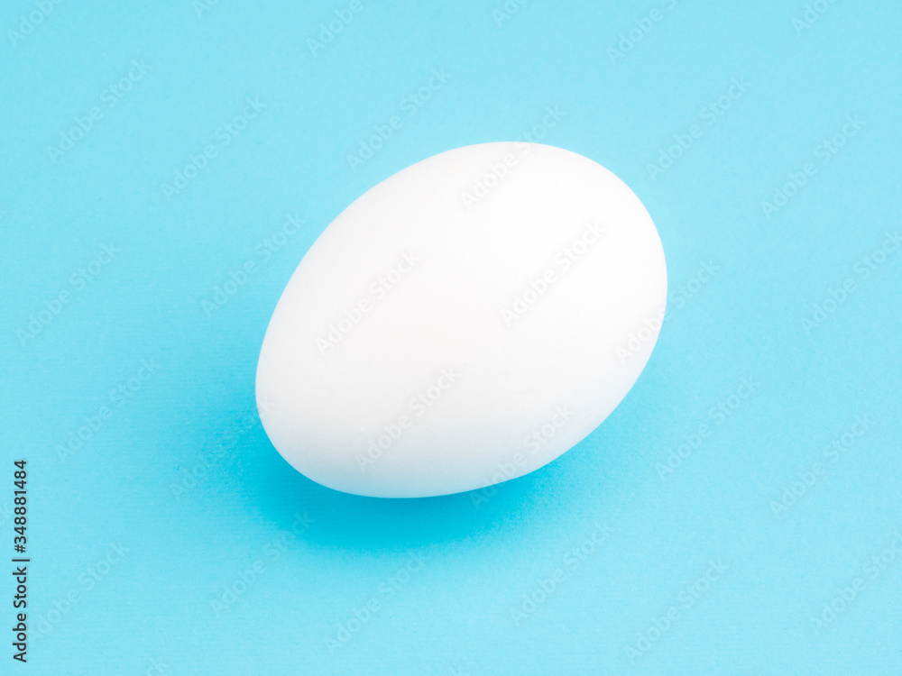 One white chicken egg on a blue background. Healthy eating concept One white chicken egg on a blue background. Healthy eating concept