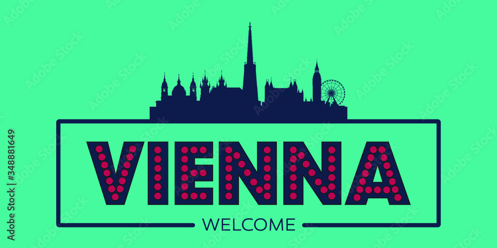 Vienna skyline silhouette flat design typographic vector illustration.