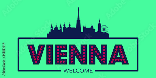 Photography Vienna skyline silhouette flat design typographic vector illustration