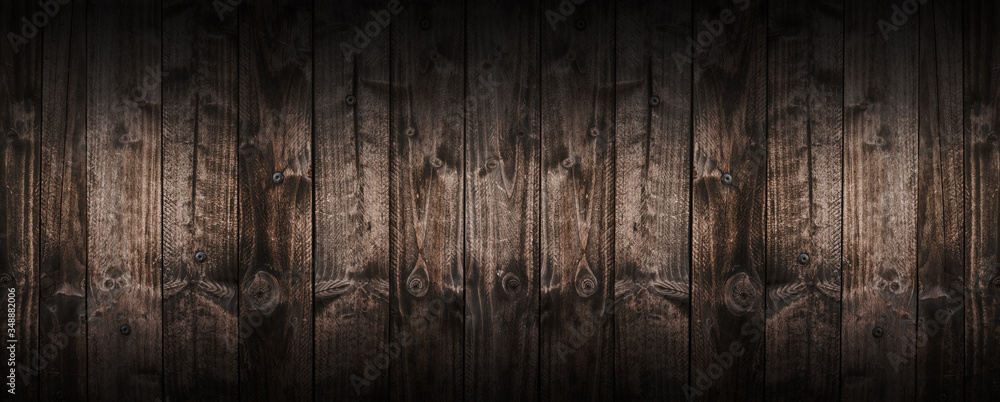 Old dark wood wall, wooden board banner background Old dark wood wall, wooden board banner background