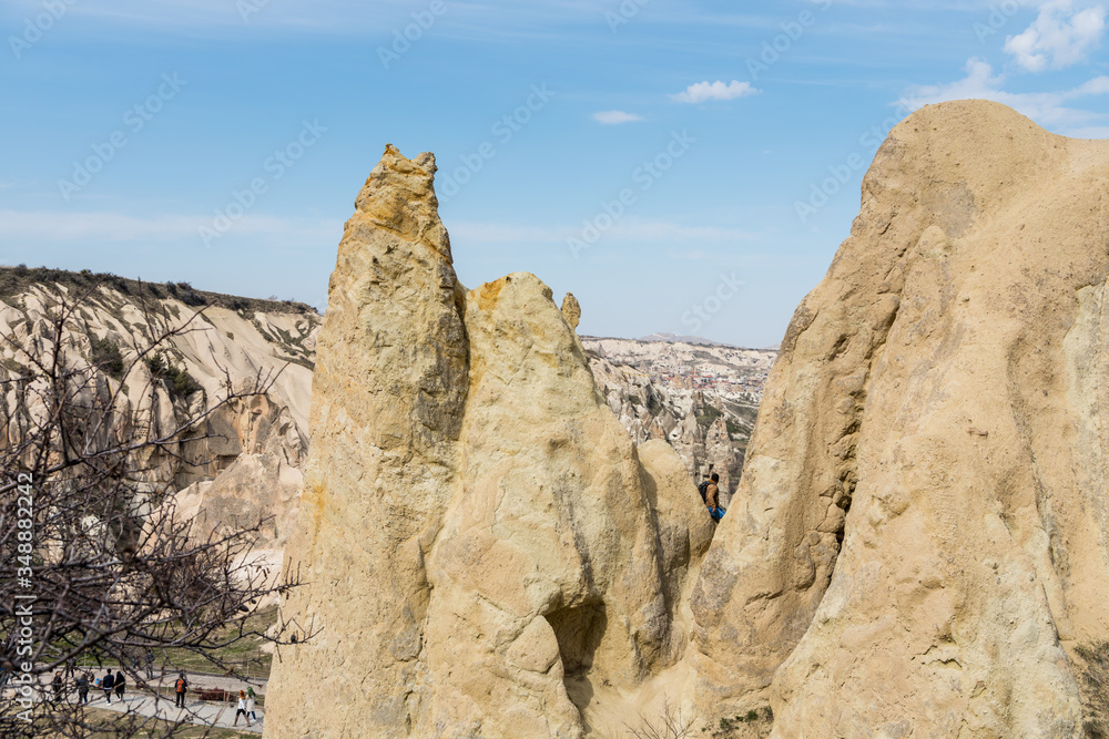 Special geological formation in the the Goreme Open-Air Museum, a member of UNESCO World Heritage List since 1984, in Goreme, Cappadocia,Turkey.