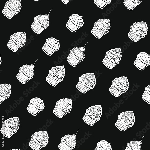 Vector seamless pattern with cupcakes