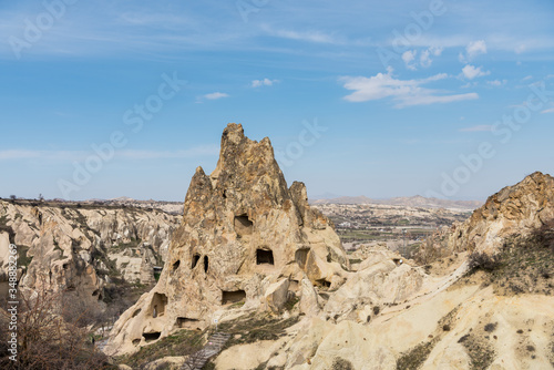 Special geological formation in the the Goreme Open-Air Museum  a member of UNESCO World Heritage List since 1984  in Goreme  Cappadocia Turkey.