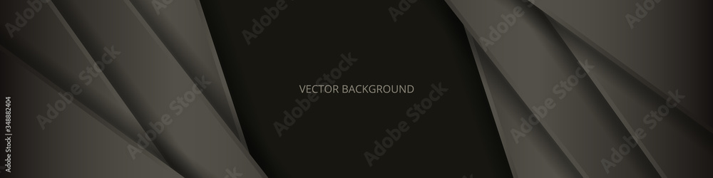 Dark brown wide banner with abstract lines and shadows. Modern dark wide background. Futuristic abstract modern technology backdrop. Vector illustration EPS 10.