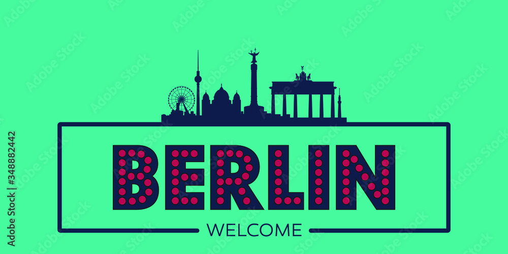 Berlin skyline silhouette flat design typographic vector illustration.