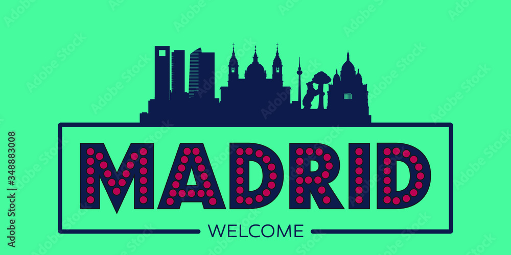 Madrid skyline silhouette flat design typographic vector illustration.