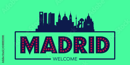 Madrid skyline silhouette flat design typographic vector illustration.