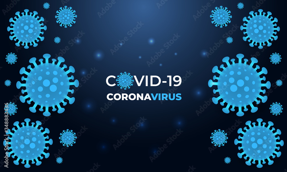 Covid-19 virus infection. Coronavirus dark blue medical vector background. 2019-ncov virus on a navy blue background. Coronavirus cells on a vector Illustration.