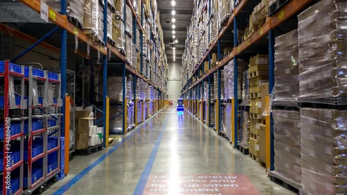 Innovative Futuristic Warehouse Robot working inside Hallway