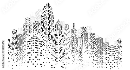 Abstract City vector, transparent city landscape, Dots Building in the night City