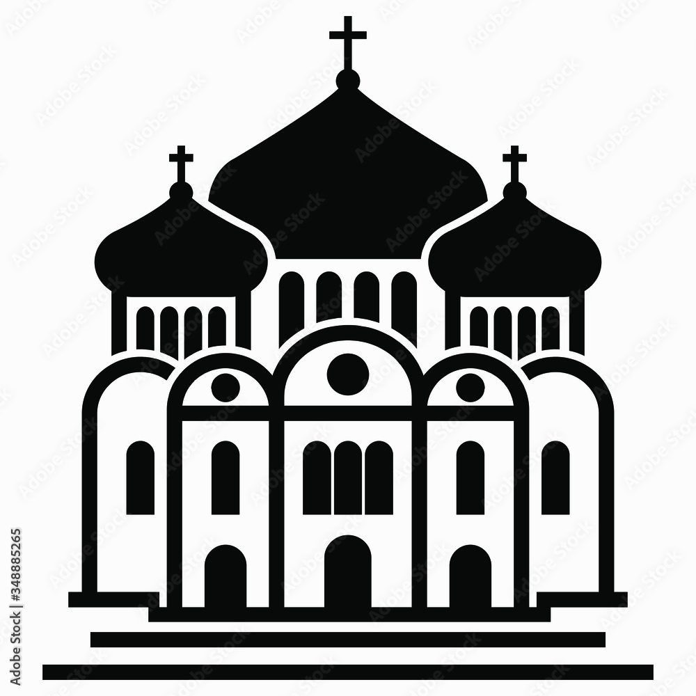 Church. Religious building. Church parish. Chapel. Vector icon.