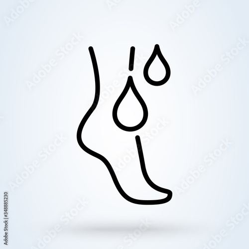 Feet massage aroma oil. Pedicure spa female feet icon. Outline style. Vector illustration
