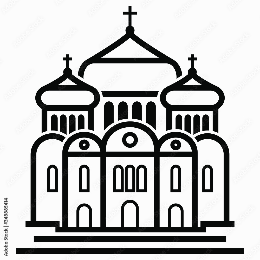 Church. Religious building. Church parish. Chapel. Vector icon.