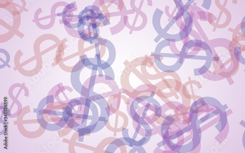 Multicolored translucent dollar signs on white background. Red tones. 3D illustration