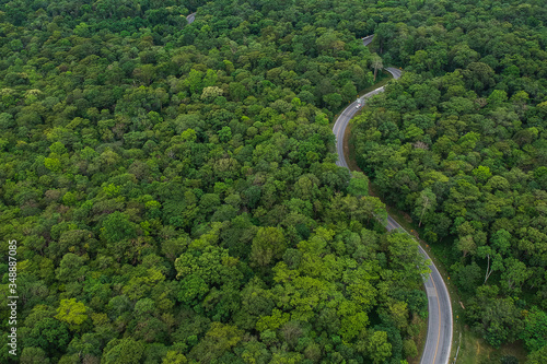 High angle mountain road in the forest of Thailand