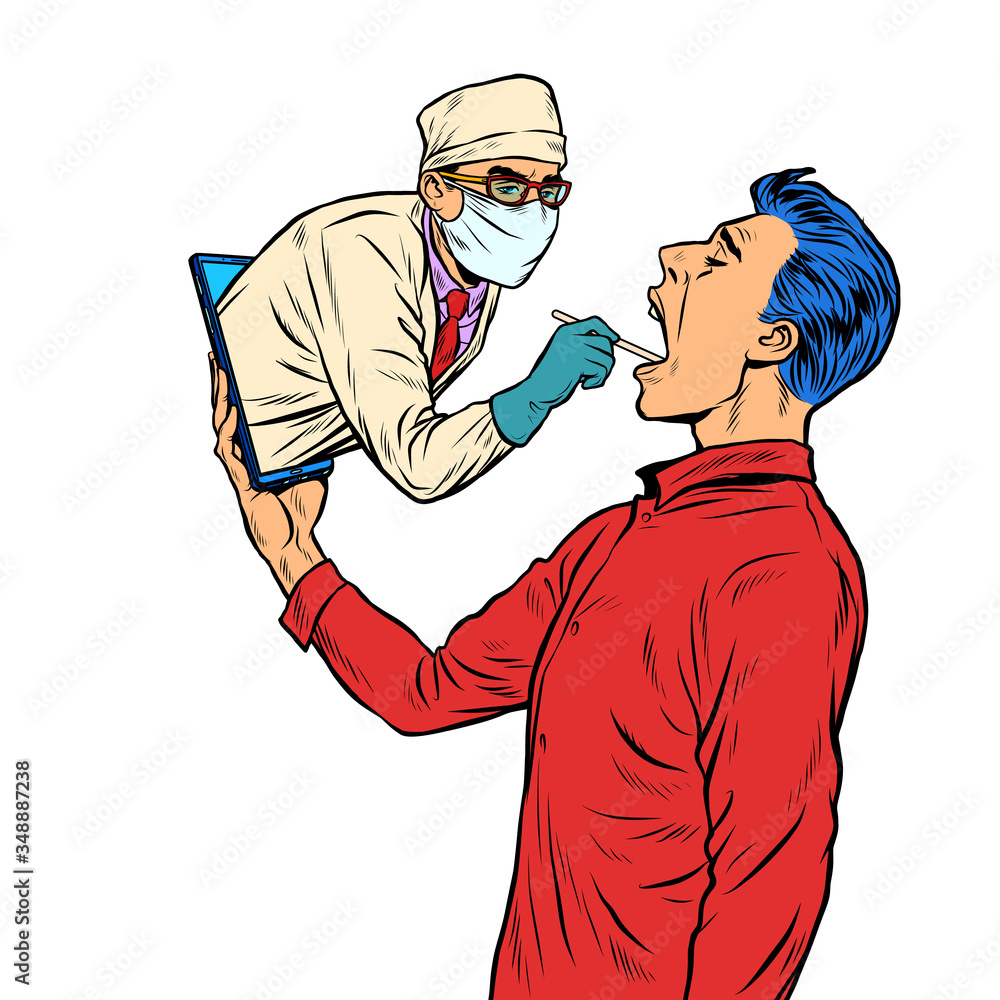 remote work online help. doctor takes a swab from the throat remote work online help. doctor takes a swab from the throat