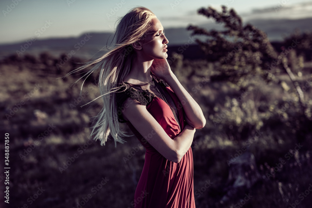 Beautiful blond model in nature with amazing colors Beautiful blond model in nature with amazing colors