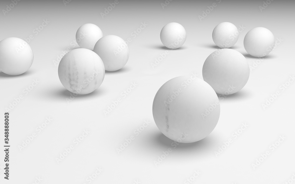 White abstract background. Set of white balls isolated on white backdrop. 3D illustration White abstract background. Set of white balls isolated on white backdrop. 3D illustration