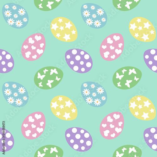 pastel colorful eggs easter holiday seamless pattern on a turquoise background vector