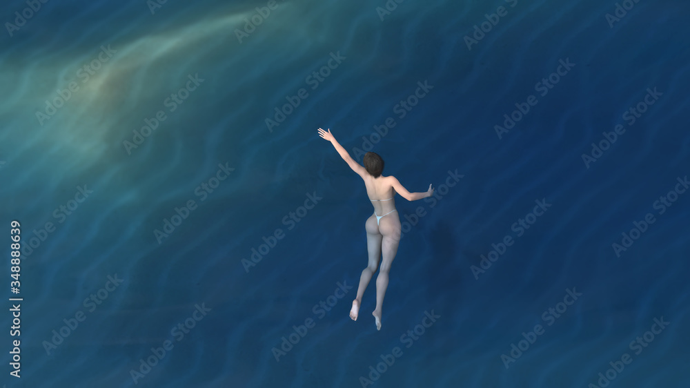 woman swim in the blue sea
