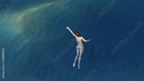 woman swim in the blue sea