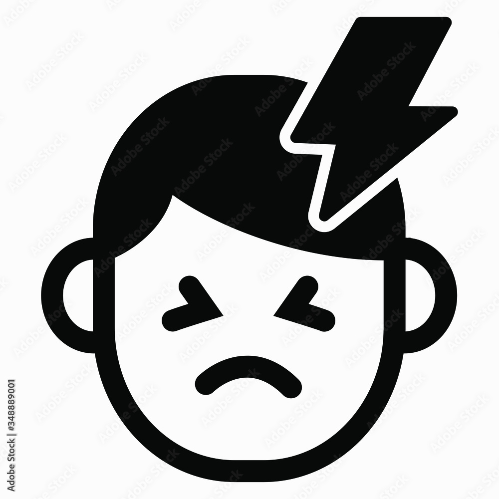 Migraine linear icon. Sick icon. Thin line illustration. Human head with lightning bolt. Thunderclap headache. Temple pressure, pain. Flu symptom. Vector icon. Migraine linear icon. Sick icon. Thin line illustration. Human head with lightning bolt. Thunderclap headache. Temple pressure, pain. Flu symptom. Vector icon.