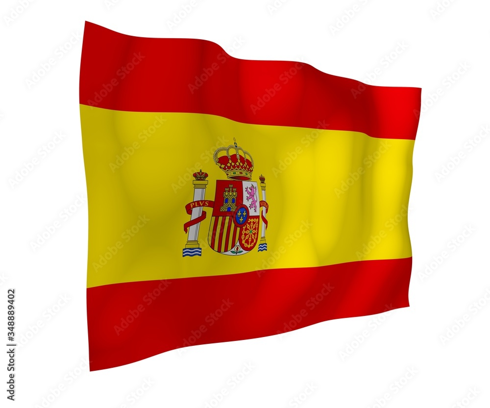 The flag of Spain. Official state symbol of the Kingdom of Spain. Concept: web, sports pages, language courses, travelling, design elements. 3d illustration The flag of Spain. Official state symbol of the Kingdom of Spain. Concept: web, sports pages, language courses, travelling, design elements. 3d illustration