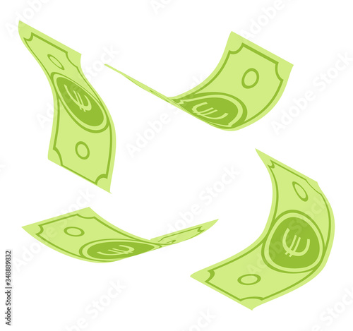 Flying four euro bills - simple flat clip art