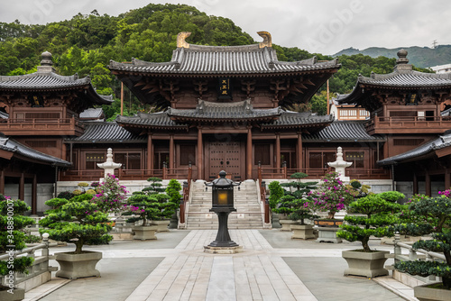The Maitreya Hall at Chi Lin Nunnery in Diamond Hill, Kowloon, Hong Kong, China