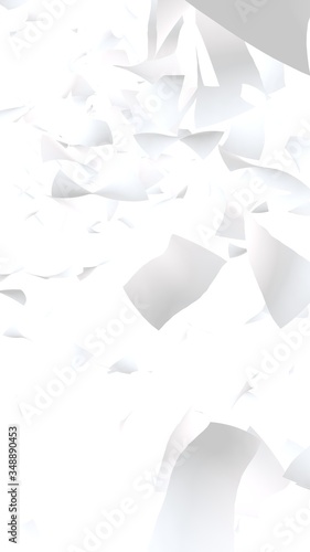 Fototapeta Naklejka Na Ścianę i Meble -  Flying sheets of paper isolated on white background. Abstract money is flying in the air. Vertical orientation. 3D illustration