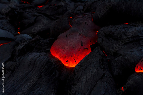 Red-hot lava near active volcano Tolbachik, Kamchatka, Russia