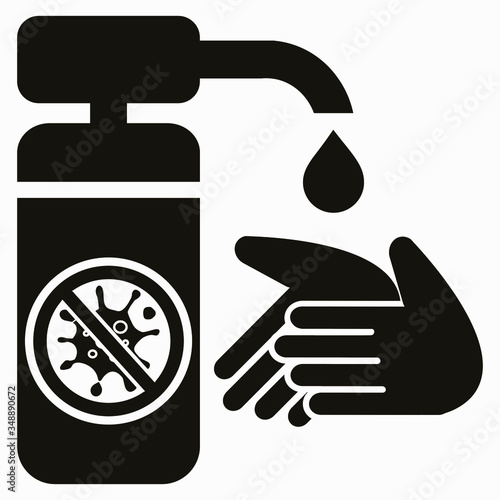 Disinfector Icon. Hand disinfection. Coronavirus Prevention Virus protection. Antibacterial agent. Vector icon.