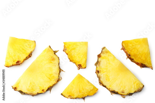 Sliced ripe pineapple isolated on white background. healthy background. top view