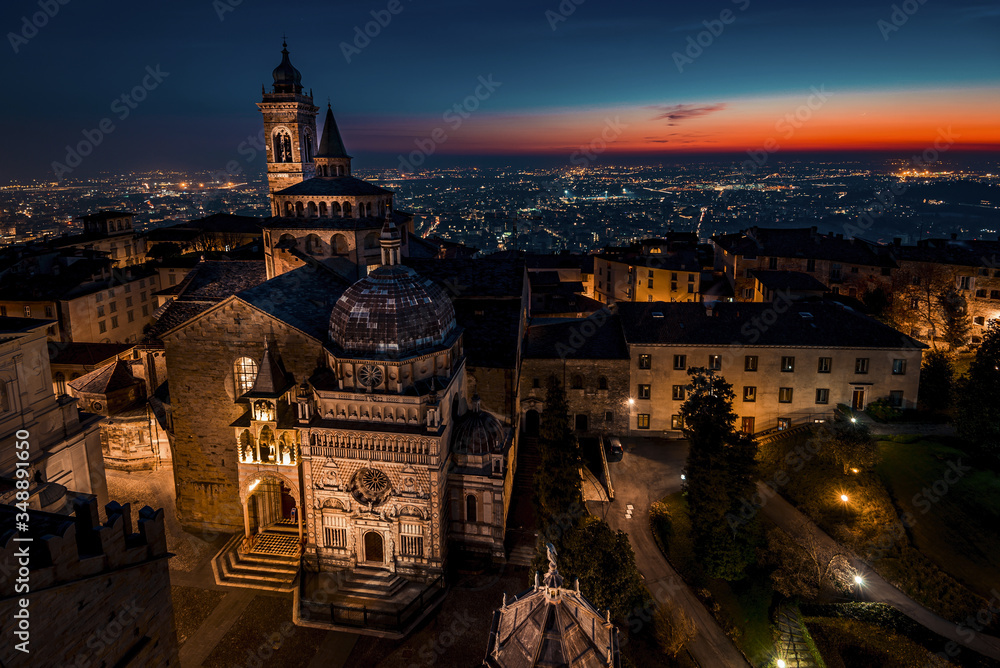 Bergamo city view from the old civic tower at sunset Beautiful Italy travel destinations