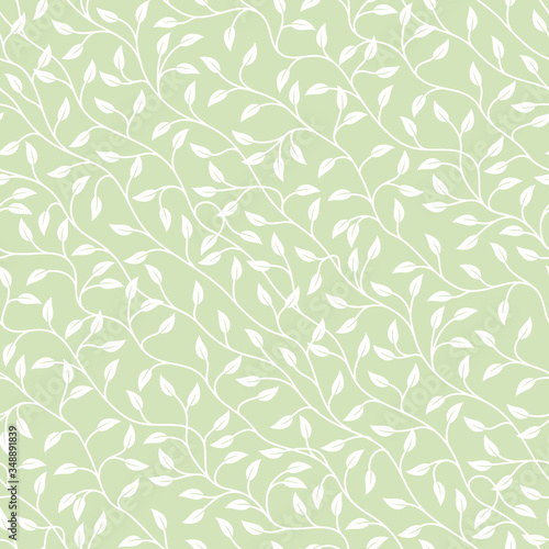 Vector green seamless texture of shrub with leaves. Green background.