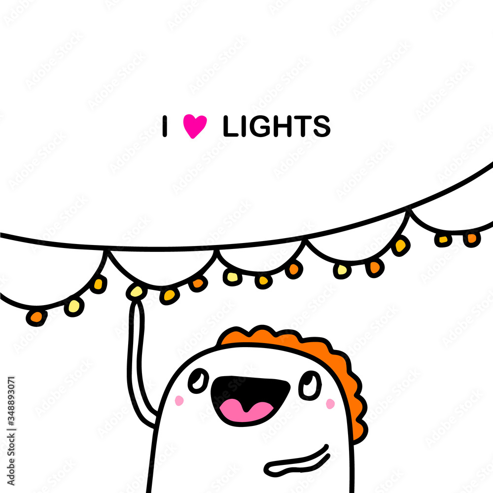 I love lights hand drawn vector illustration in cartoon doodle style man touches lamps