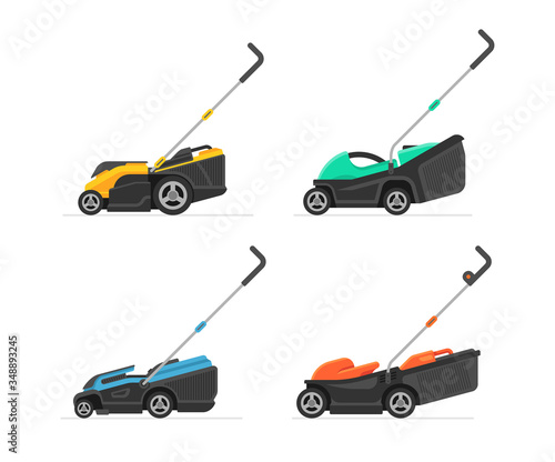 Set of lawnmower. flat style. isolated on white background