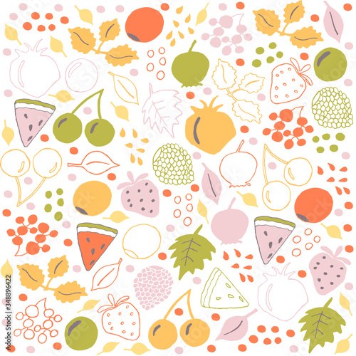 Fototapeta Naklejka Na Ścianę i Meble -  Hand drawn summer berries and leafs illustration in vector