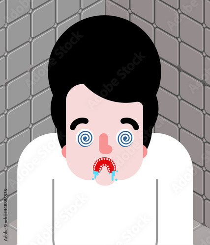 Crazy man in nuthouse. Mad man in lunatic asylum