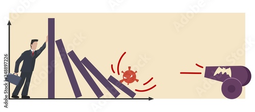 Vector illustration of man holding economic from virus