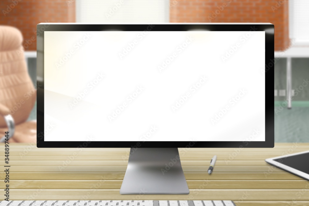 hi-tech mock up composed from real photography - computer monitor in the office with white empty screen hi-tech mock up composed from real photography - computer monitor in the office with white empty screen