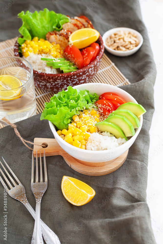 Two servings of Buddha Bowl on the table Two servings of Buddha Bowl on the table