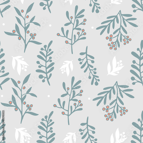 Floral pattern. Hand-drawn design with flowers and leaves. Repeat background.