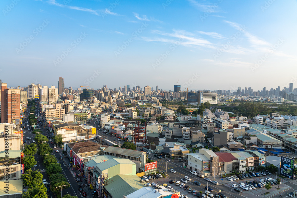 Taichung city Beitun District looking towards the city center skyline in sunny day. Taichung City, Taiwan Taichung city Beitun District looking towards the city center skyline in sunny day. Taichung City, Taiwan