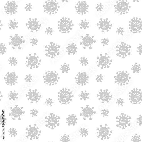 Seamles pattern with funny angry covid-19 viruses, hand drawn doodle background