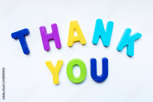 the word thank you on a white background. thank you from children's letters. thank you from letters on a white background.