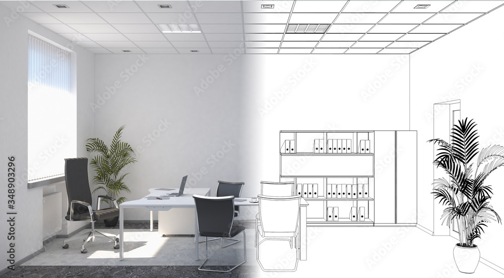 office, interior visualization, 3D illustration office, interior visualization, 3D illustration